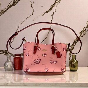 Coach Pink Cherry Print Tote Bag with Adjustable Strap